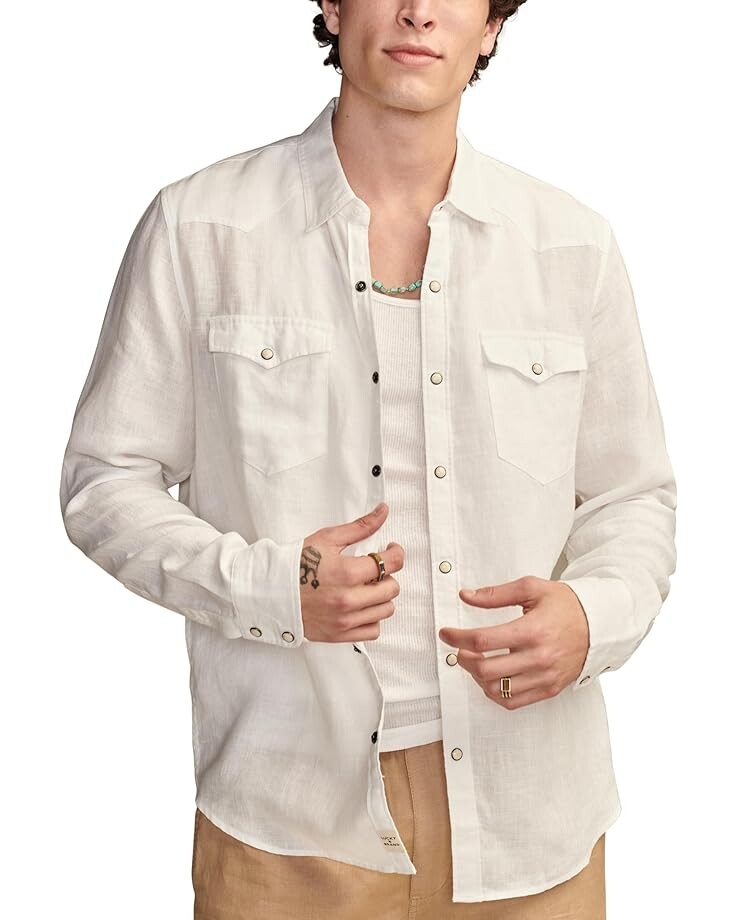 

Рубашка Lucky Brand Linen Western Long Sleeve, цвет Bright White
