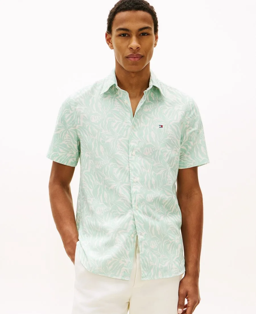 Мужская рубашка с коротким рукавом из льняной смеси с принтом Tommy Hilfiger, Crushed Mint / Allover