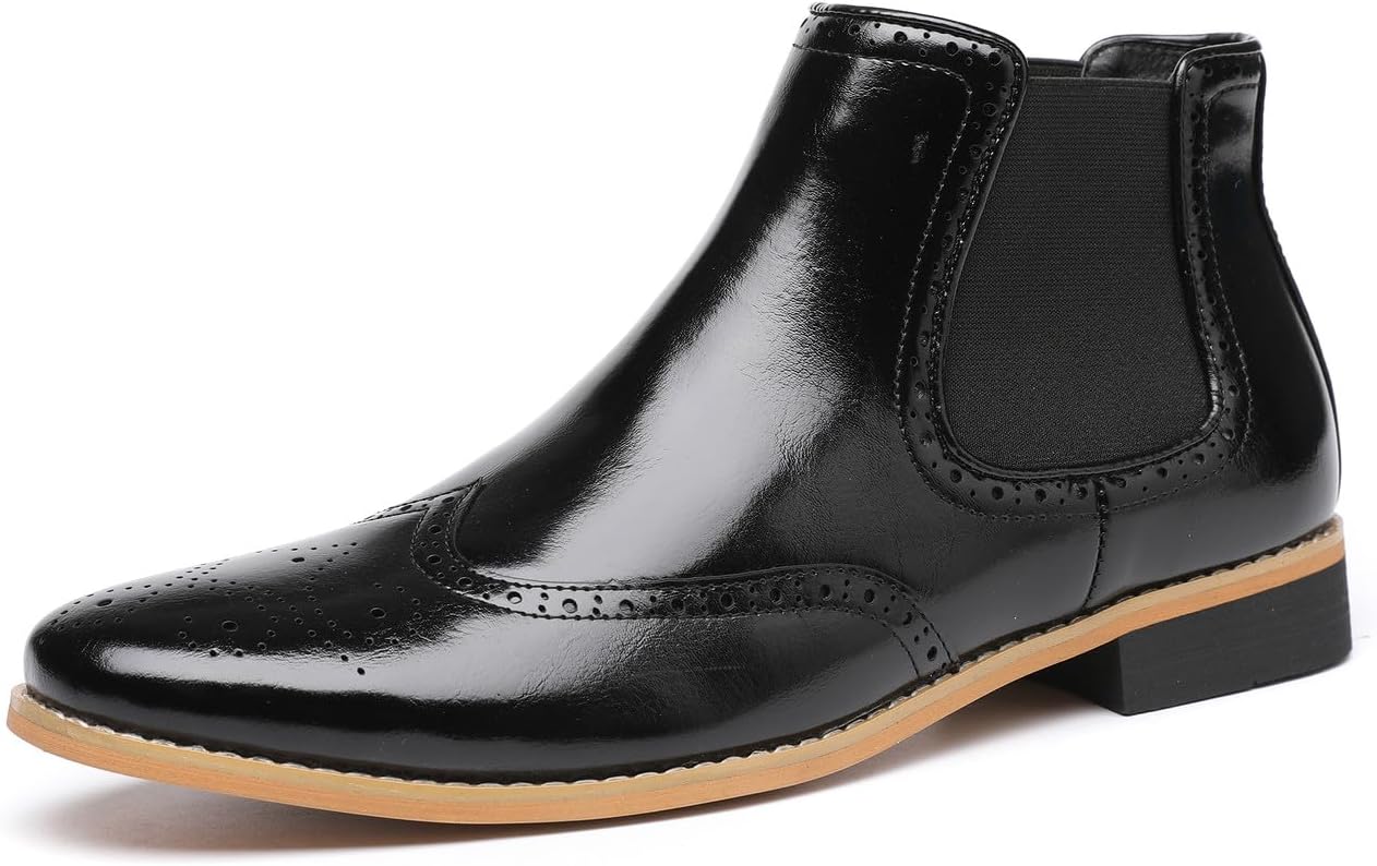 

Мужские Ботинки Chelsea Santimon, Формальная Обувь на Легкой Подошве, Кожаные Броги, Ботинки до Щиколотки, Классические Модные Повседневные Ботинки для Мужчин, черный