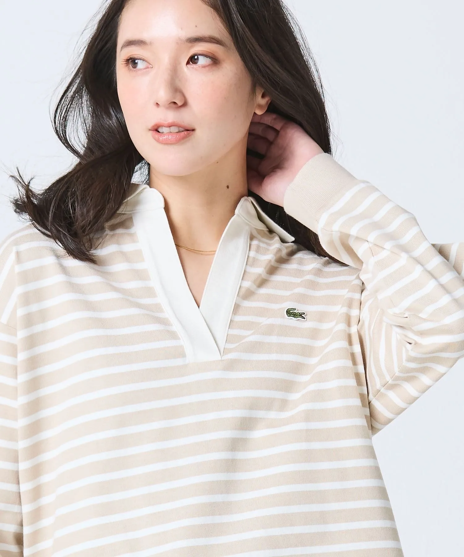 Рубашка регби LACOSTE Beige с воротником-стойкой — фото 2