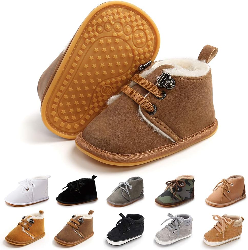 

Детские пинетки для мальчиков и девочек из флиса с противоскользящей мягкой подошвой, первые ботиночки для малыша, теплые обувь CARREAN, 2-Dark Brown