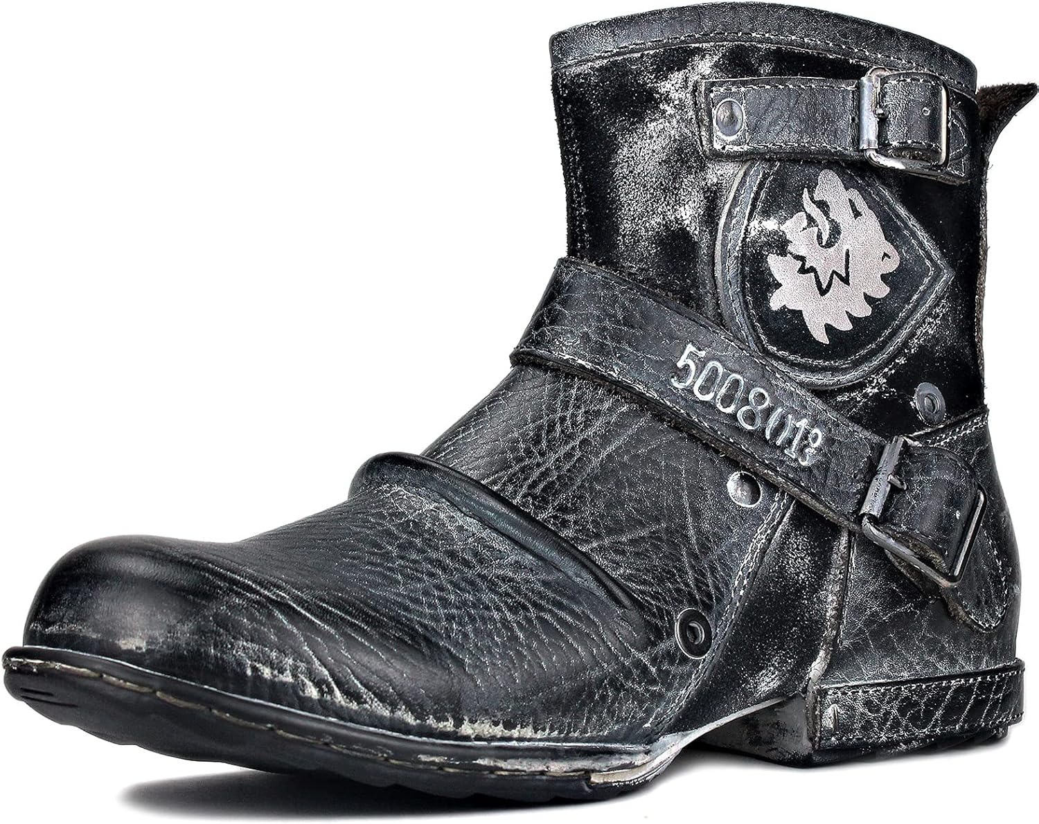 

Мужские мотоботы OSSTONE, модные кожаные чукка с застежкой-молнией, повседневная обувь OS-5008-1-AI-US-R, черный