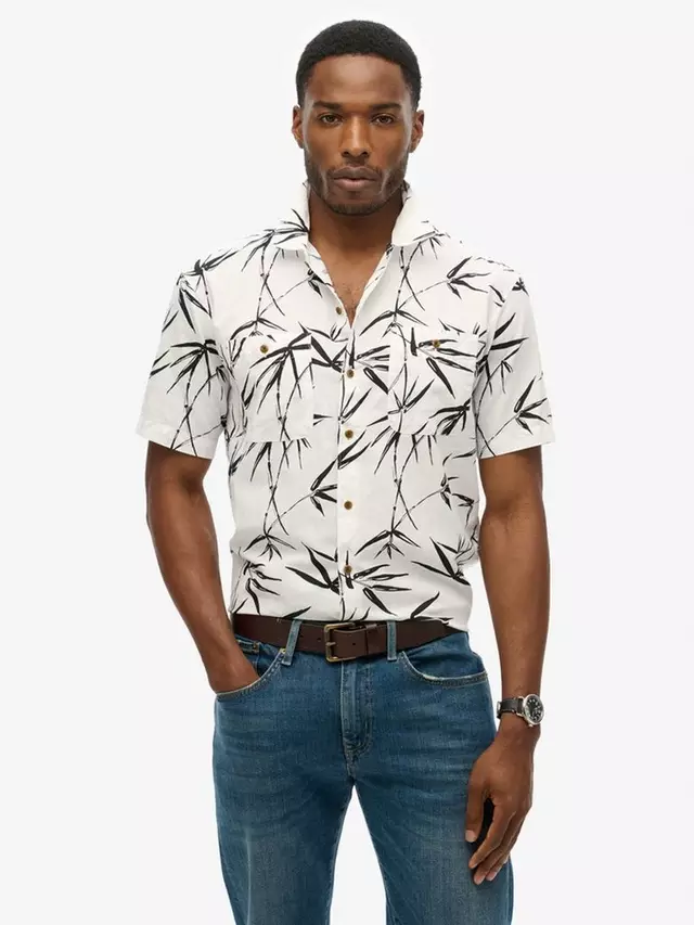 

Рубашка Superdry Linen Blend Short, цвет optic/bamboo