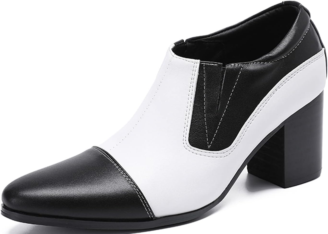 

Мужские туфли Santimon с двухцветным кожаным каблуком-блоком - формальные лоферы с острым носком, удобные для сцены, баров и диско-вечеринок, белый/черный