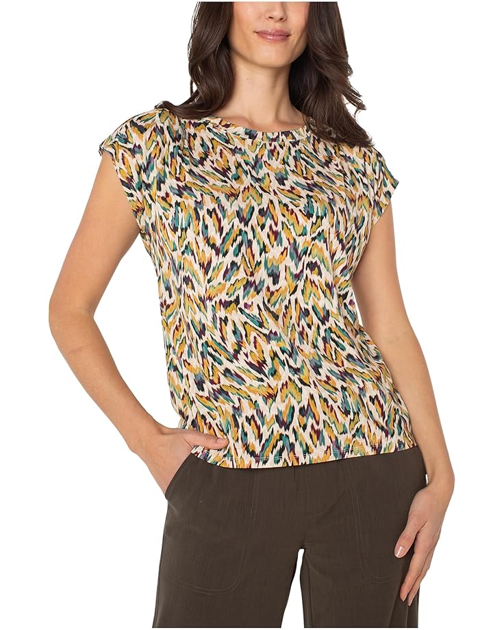 

Топ Liverpool Los Angeles Sleeveless Shoulder Pleat Boat Neck Knit Top, цвет Green Multi Animal