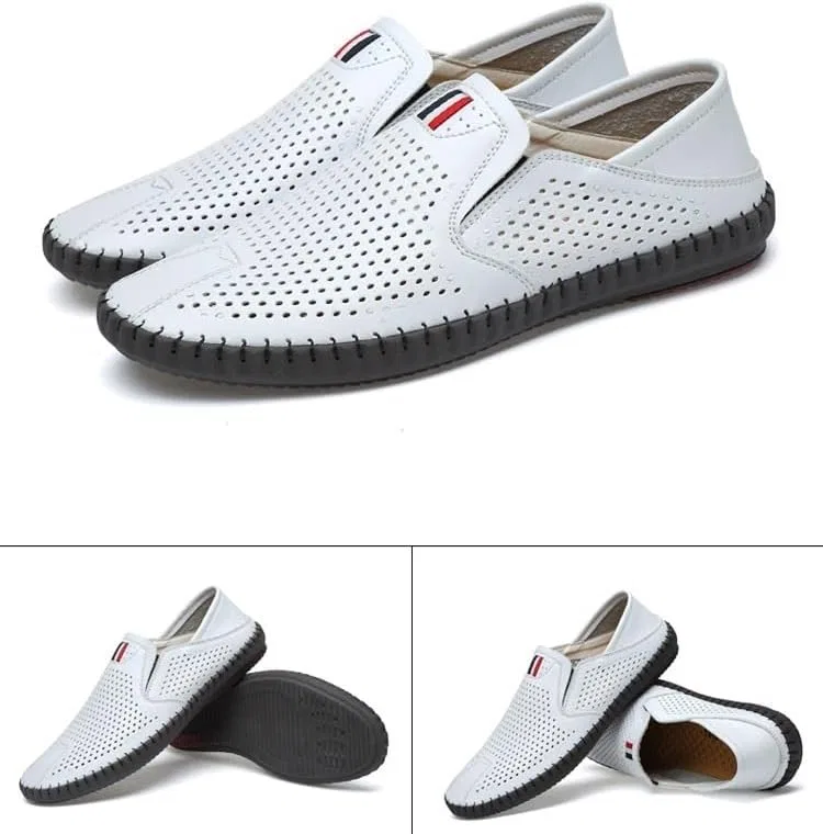Мужские лоферы Leather Cut Out Breathable, Loafers & Slip-Ons, White DMGYCK — фото 3