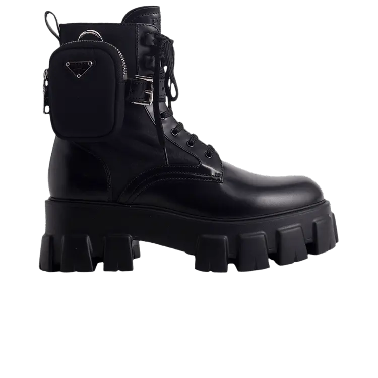 Ботинки Prada Wmns Monolith Brushed Rois Leather and Nylon Boot Black, черный