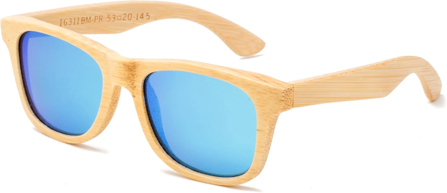 

Оригинальные солнцезащитные очки ручной работы из бамбука, с антибликовым поляризационным покрытием, деревянными пружинными петлями и бамбуковой коробкой Newbee Fashion Sunglasses, Light Blue Bamboo