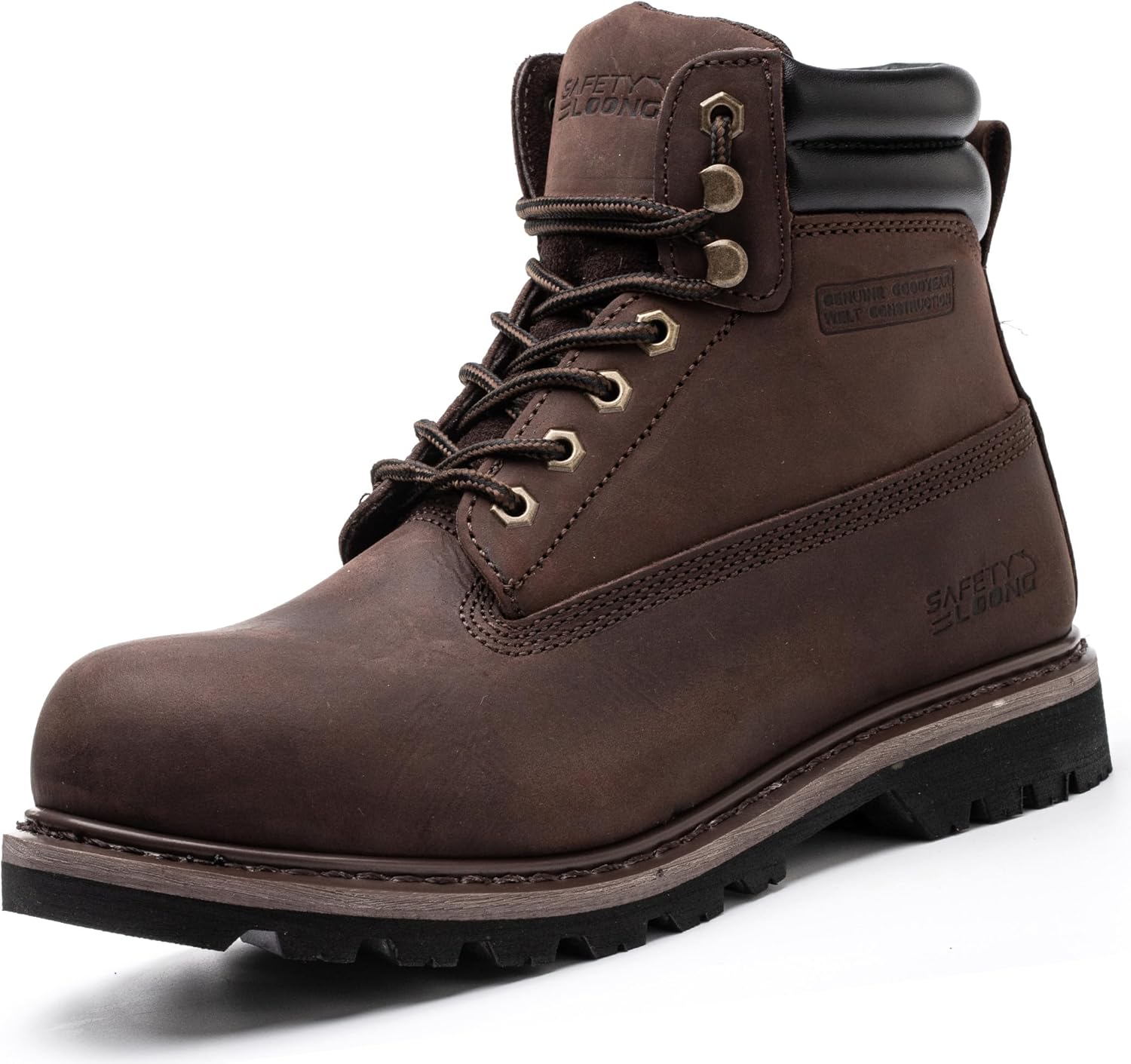 

Мужские ботинки Водонепроницаемые Мягкий носок Нескользящие Удобные кожаные ботинки Safety Loong, темно-коричневый