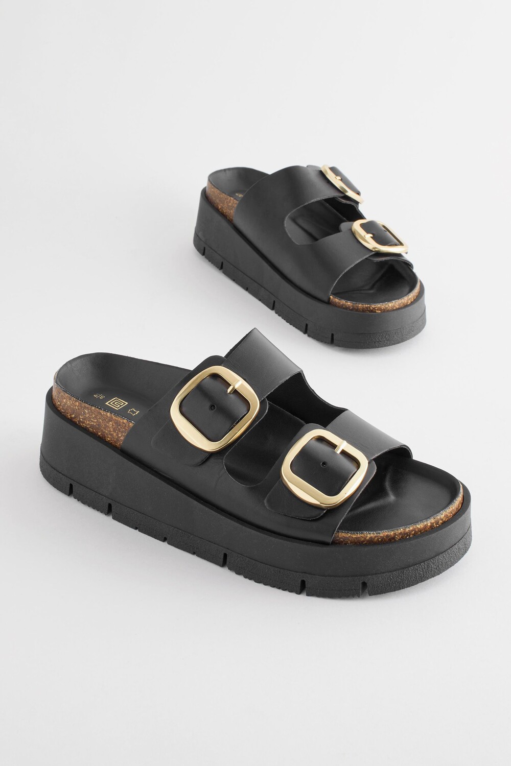 Кожаные туфли Forever Comfort на плоской платформе с двумя пряжками Next, черный — фото 4