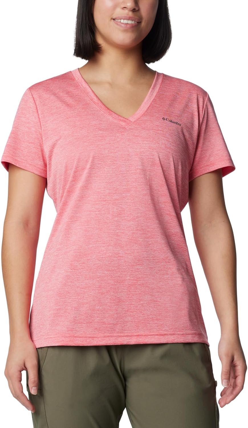 

Футболка Columbia Womens Hike Short Sleeve V NeckHiking Shirt, Juicy Heather