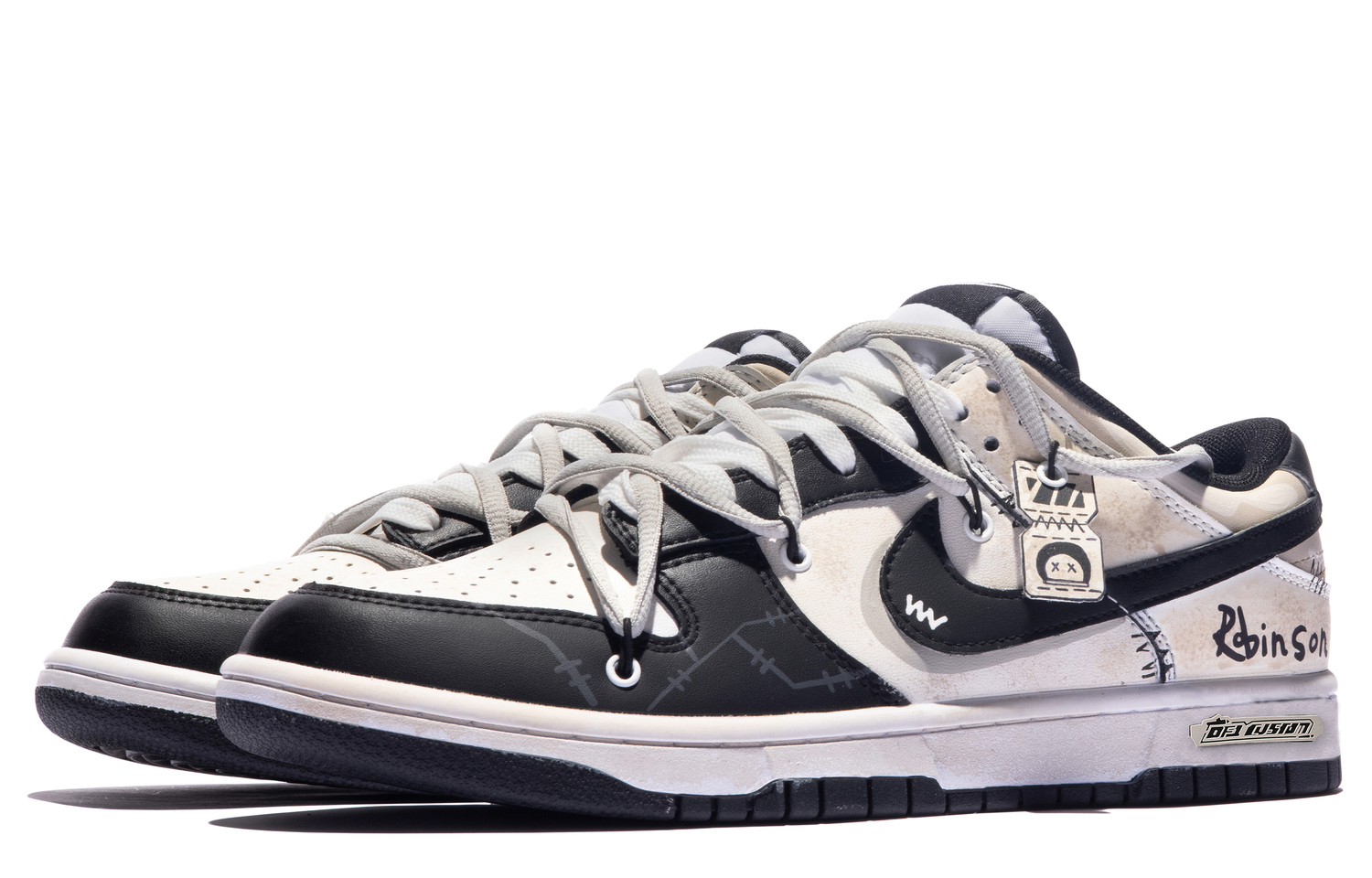 Скользоустойчивые износостойкие низкие скейтерские кроссовки Nike Dunk мужские бежево-бело-черные, экрю — фото 4
