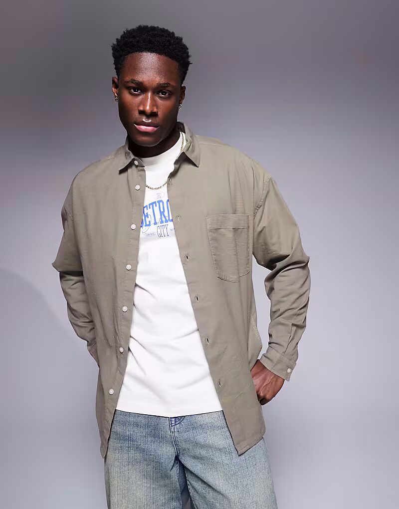 

Рубашка оксфорд свободного кроя ASOS DESIGN серого цвета