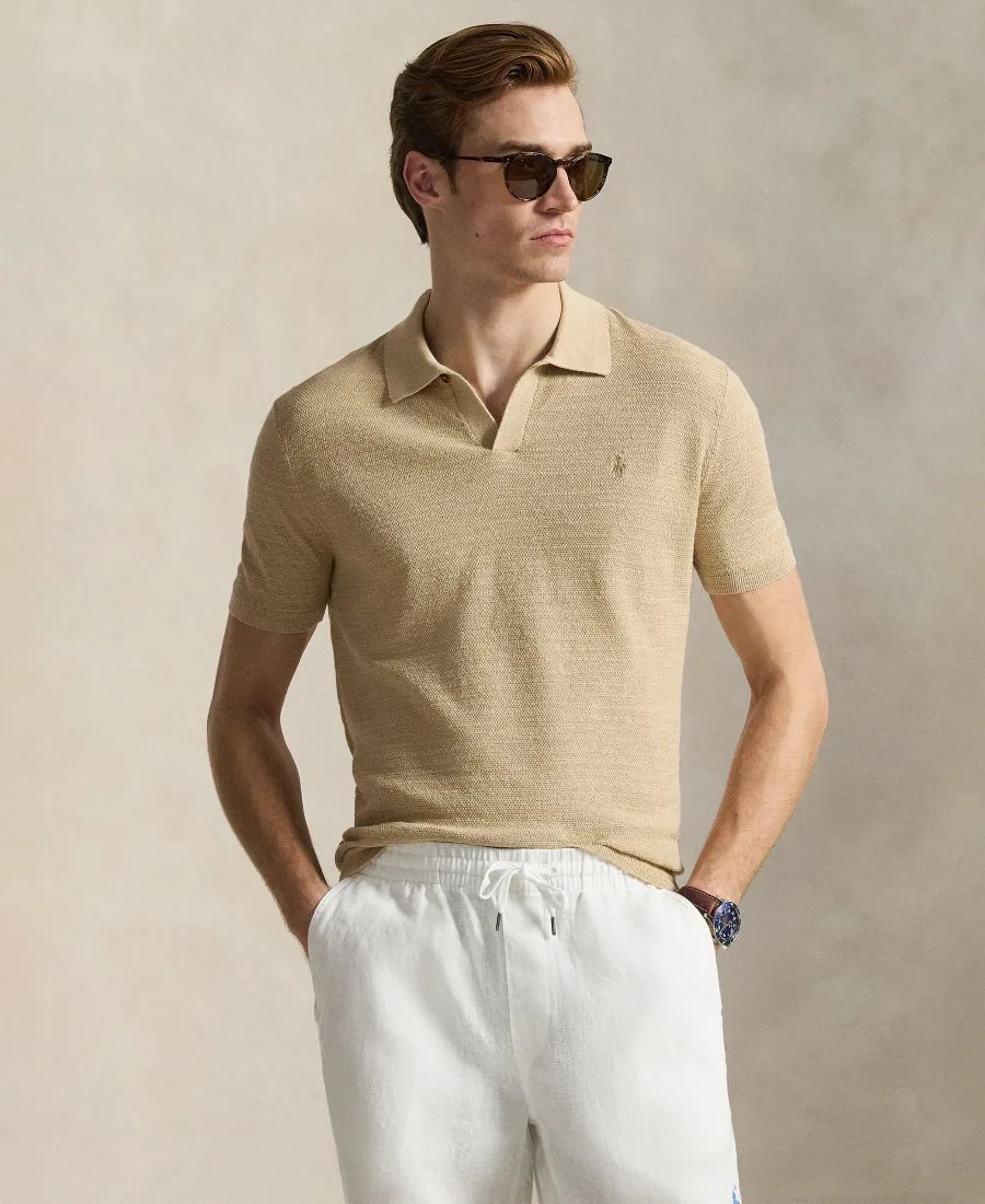 Мужская поло-рубашка с коротким рукавом и текстурированной поверхностью Polo Ralph Lauren, Dune Tan
