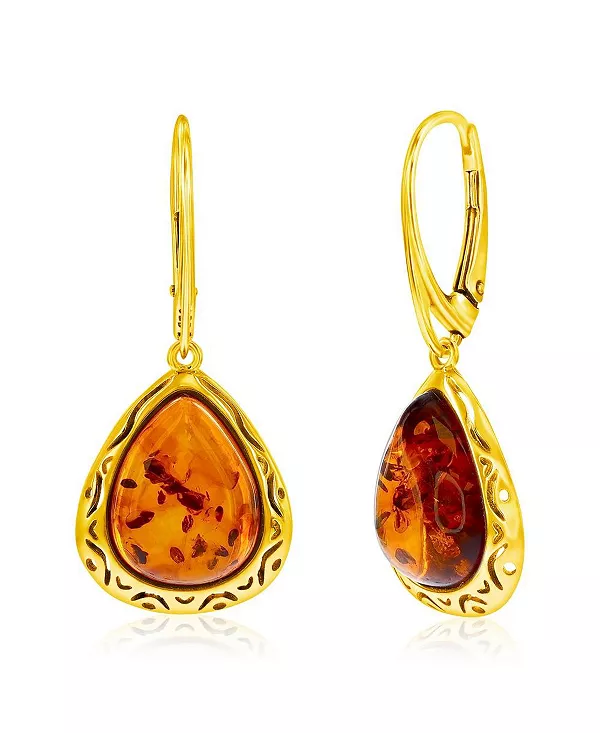 

Серьги из стерлингового серебра, треугольный янтарь, дизайнерский контур - позолота Caribbean Treasures, amber