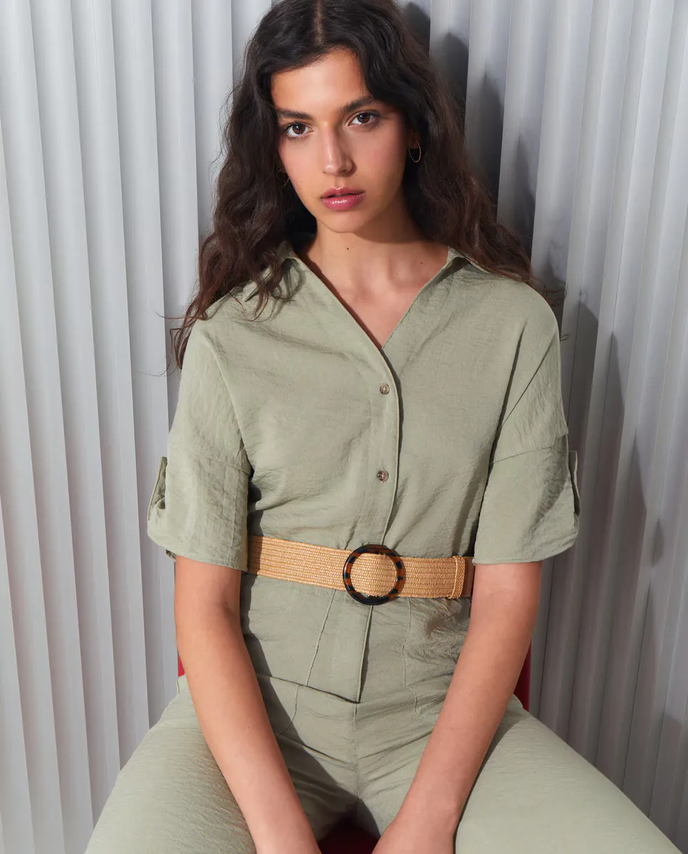 

Женский комбинезон с коротким рукавом и поясом из рафии Easy Wear, цвет Kaki