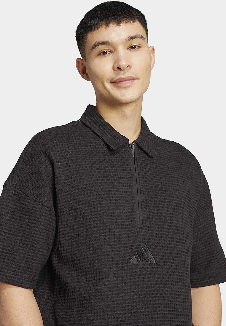 Полузастегнутый поло-свитер, вафельная вязка, All SZN Adidas, черный — фото 3