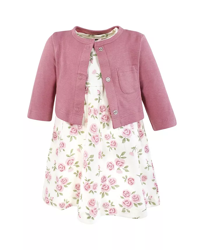 

Комплект для девочек Hudson: платье и кардиган из хлопка, цвет матовый шалфейно-розовый Hudson Baby