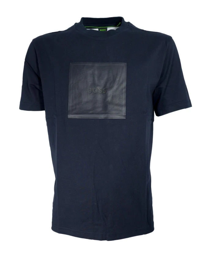 

Мужская футболка из хлопкового трикотажа с графическим логотипом Hugo, синий