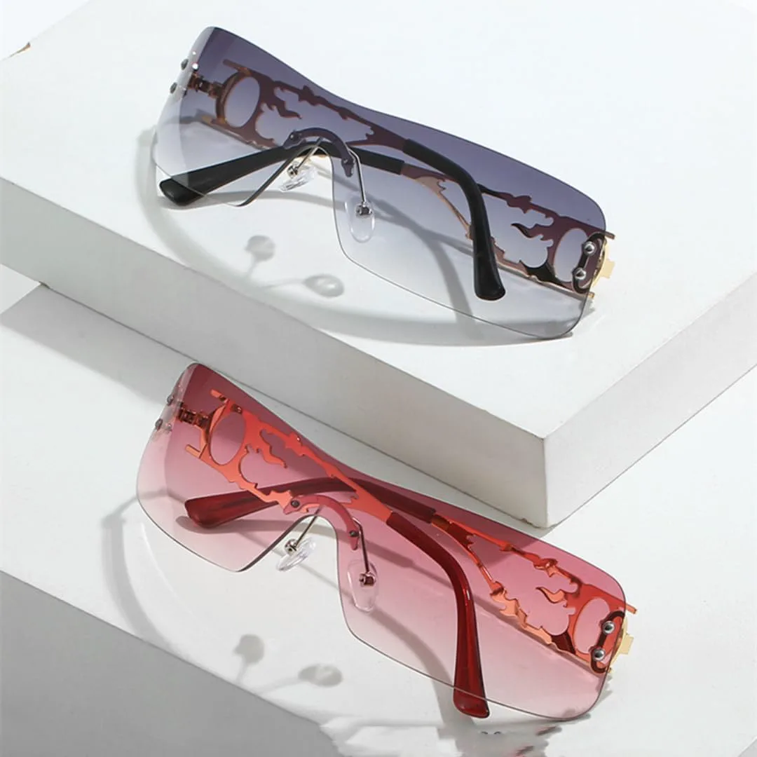 

Женские солнцезащитные очки, модные, с плоской верхней частью, мужские, винтажные, без оправы, в уличном стиле, с полым металлическим каркасом TYUVIVO, C3