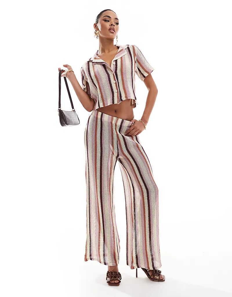 

Широкие трикотажные брюки River Island в полоску розового цвета (часть комплекта)