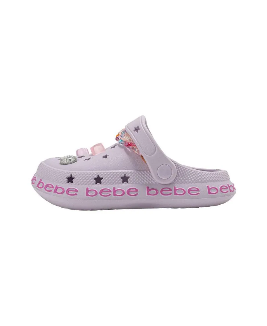 Детские сабо из ЭВА с цепочкой, лентой из грогрена с логотипом и подвесками Bebe, Lavender — фото 4