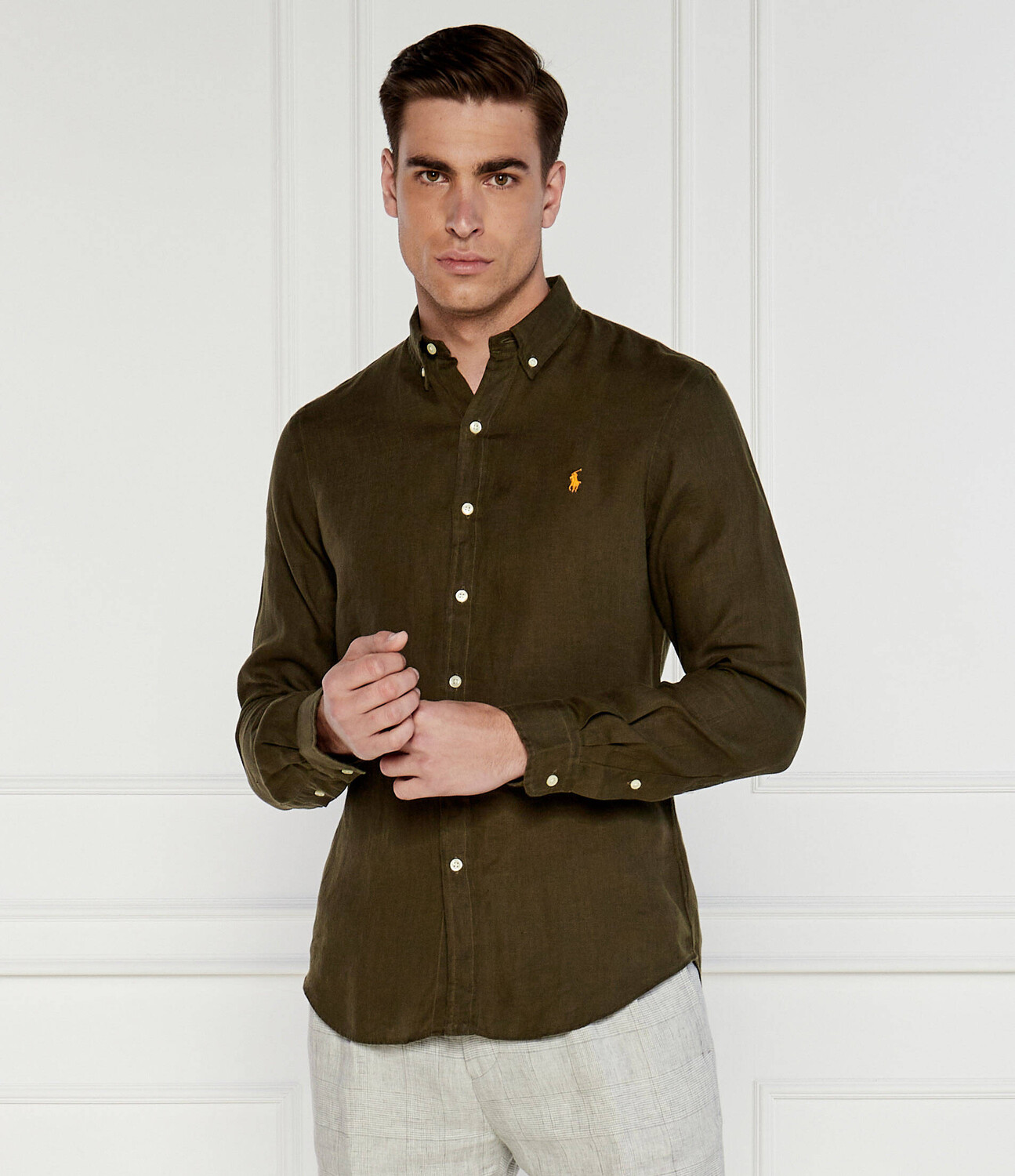 Льняная рубашка POLO RALPH LAUREN slim fit, цвет cachi — фото 3