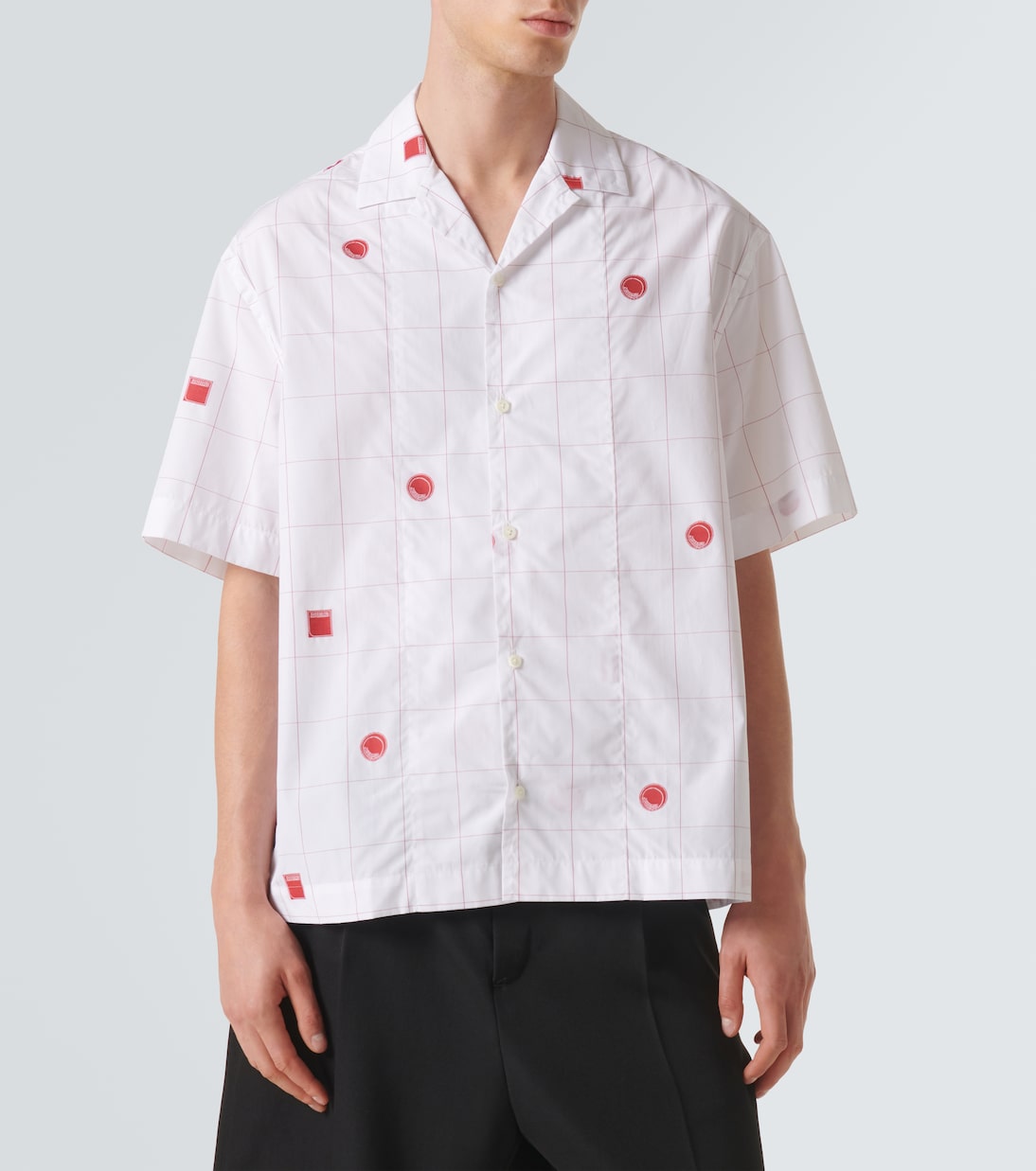 Рубашка для боулинга из хлопкового жаккарда в клетку Jacquemus, Jacqd Lab Check Red White — фото 3