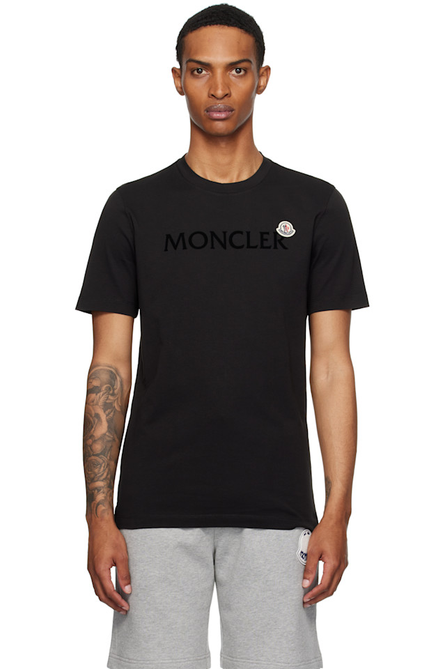 

Флокированная хлопковая футболка с логотипом Moncler, черный