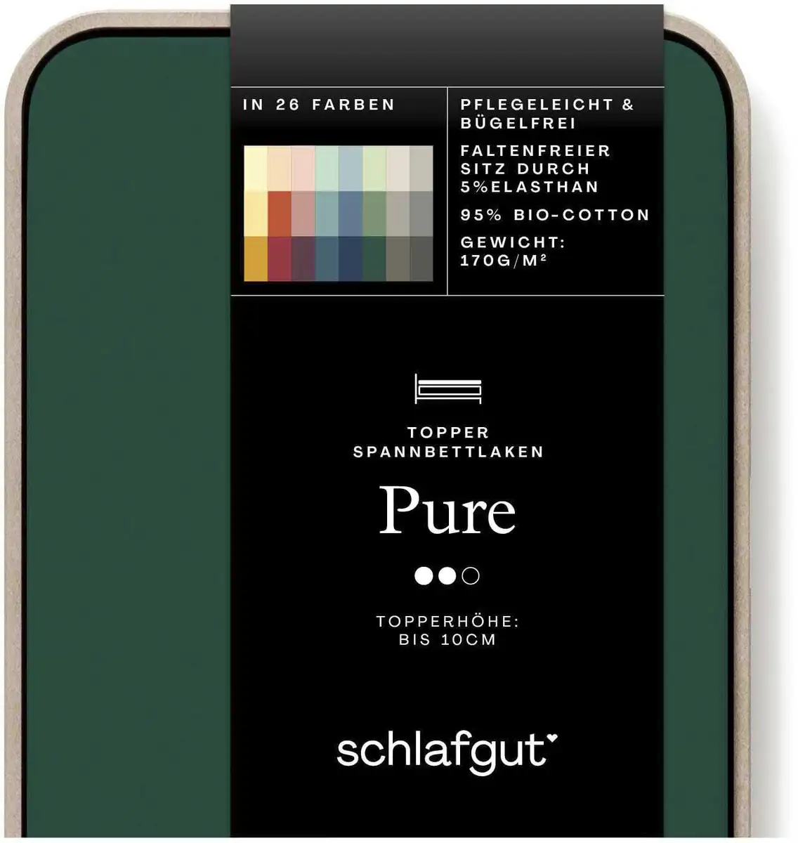 

Простыня Schlafgut "PURE TOPPER" хлопковая 140-160х200-220 см, цвет green deep