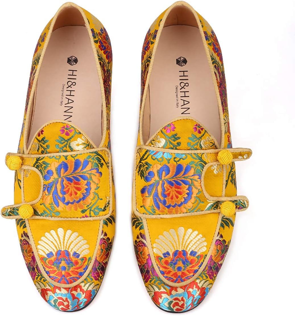 

Мужские шелковые туфли HIHANN китайского стиля с цветочным узором, лоферы для мужчин, свадебные и праздничные туфли типа «смокинг» Hi&Hann, желтый