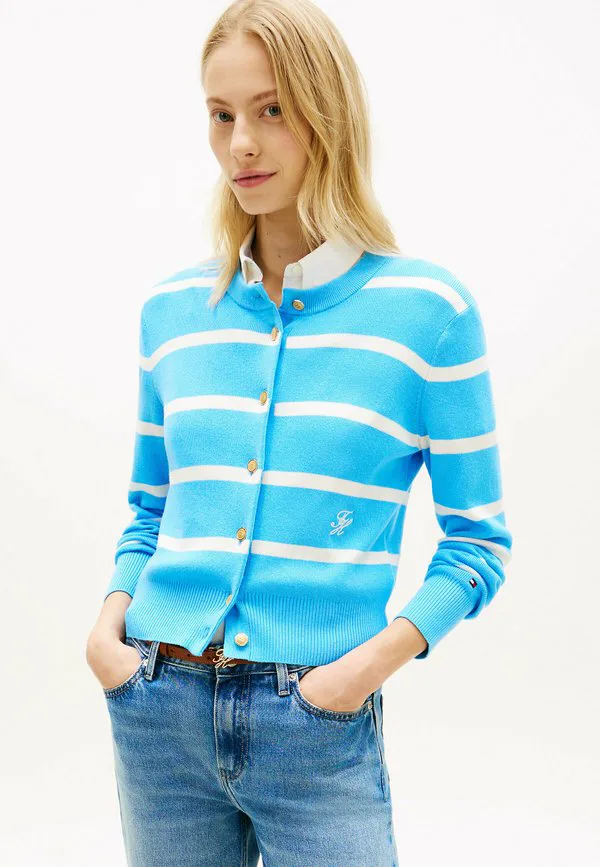 Кардиган премиум-класса с золотистыми пуговицами Tommy Hilfiger, Stripe Frigid Blue Ivory