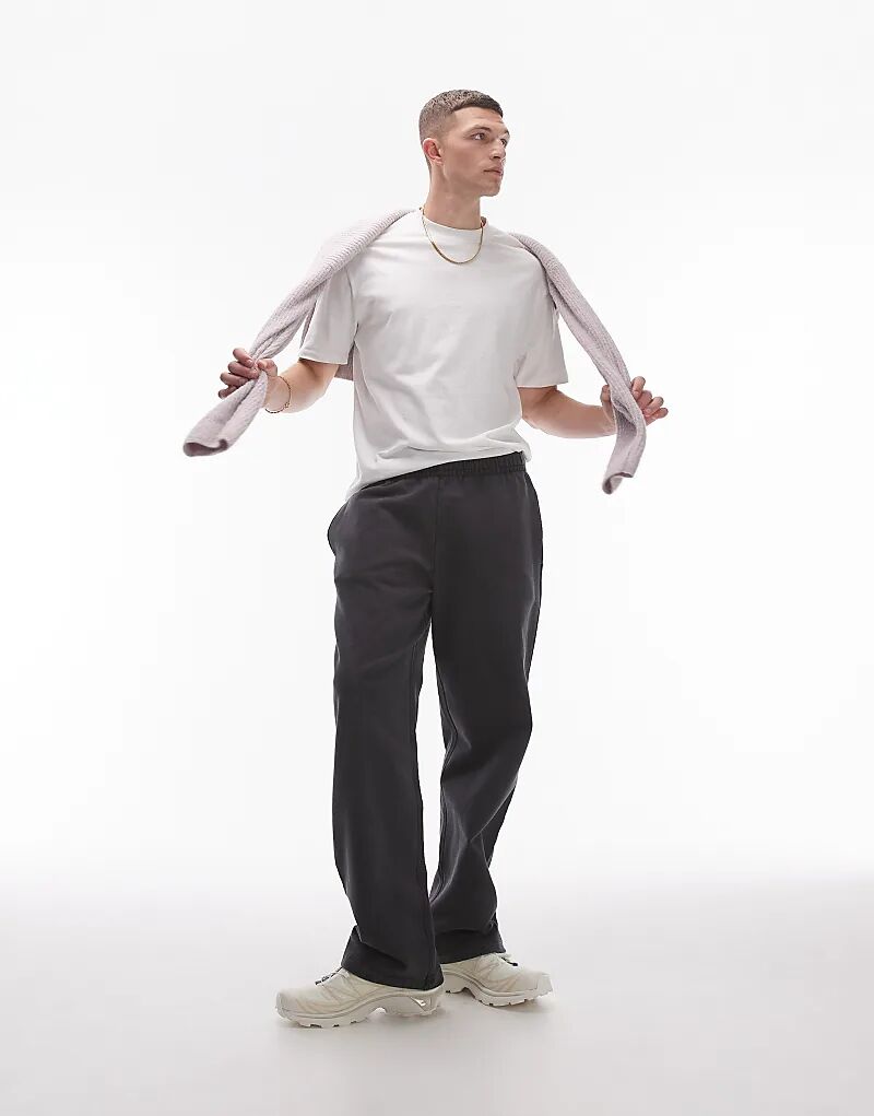 

Стираные прямые джоггеры черного цвета Topman