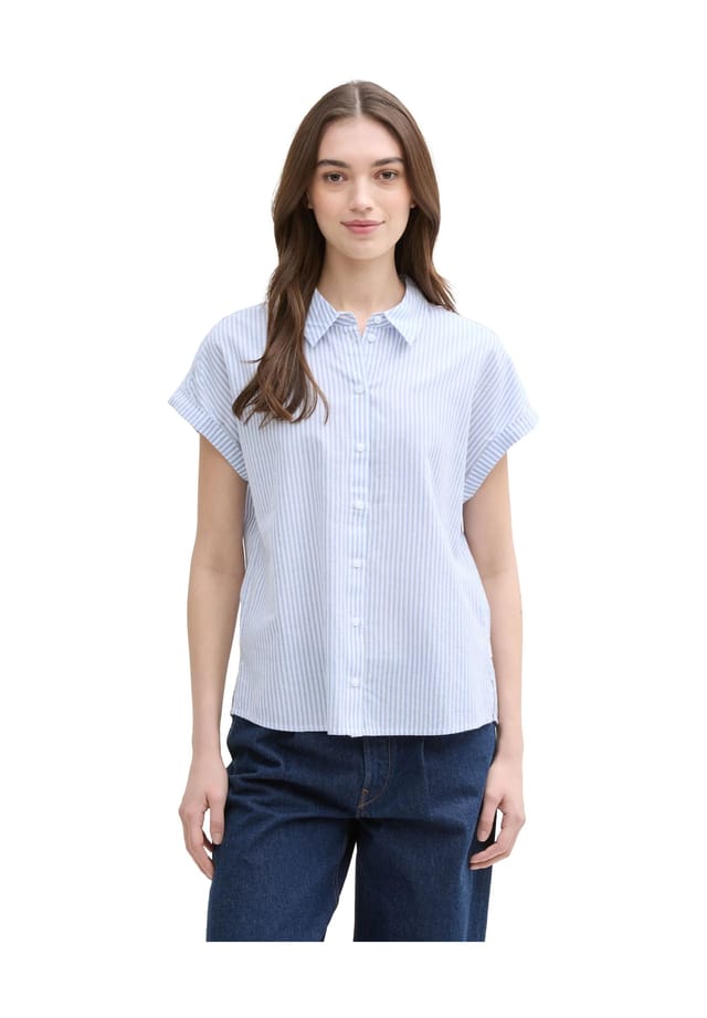 

Блузка-Рубашка из хлопка с короткими рукавами Denim Tom Tailor, белый