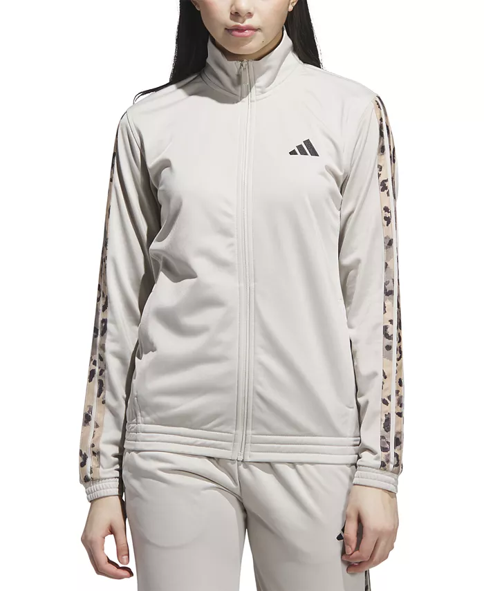 

Женская трикотажная куртка в полоску с анималистичным принтом adidas, серый