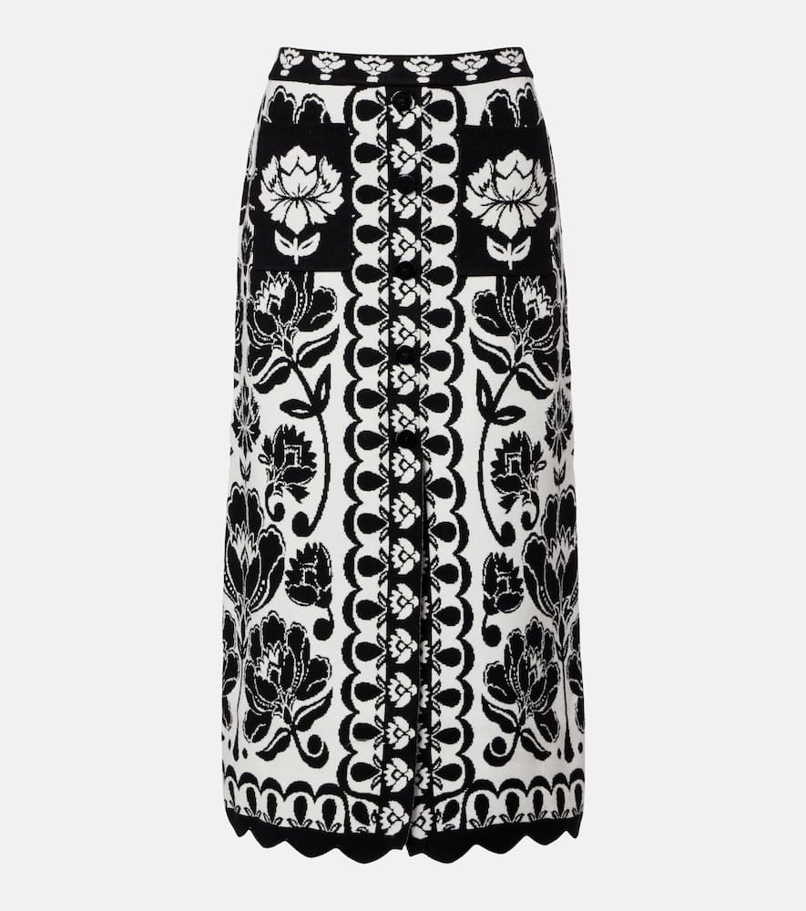 

Фактурная жаккардовая миди-юбка с цветочным арабеском Farm Rio, Floral Arabesque Cream