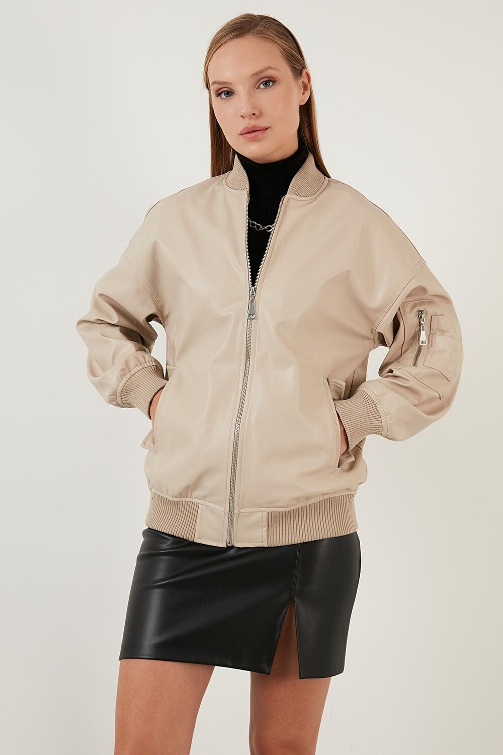 

Пальто из искусственной кожи Oversize College с воротником на молнии 6230116 Lela, серый