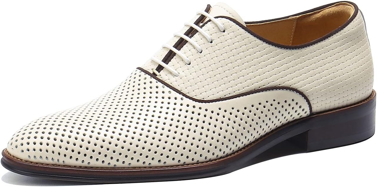 

Мужские оксфорды Santimon, официальная обувь для торжеств, летние скелетонные туфли из натуральной кожи, дерби, модные, для бизнеса и повседневной носки, для свадьбы, смокинга, удобная обувь для мужчин, слоновая кость