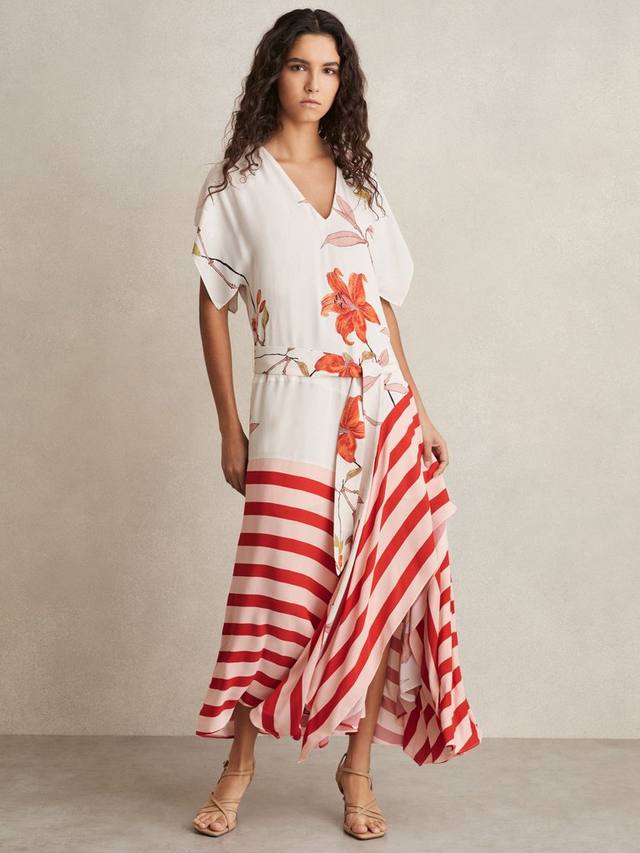 

Платье алисии в цветочную полоску Reiss, цвет Ivory/Red