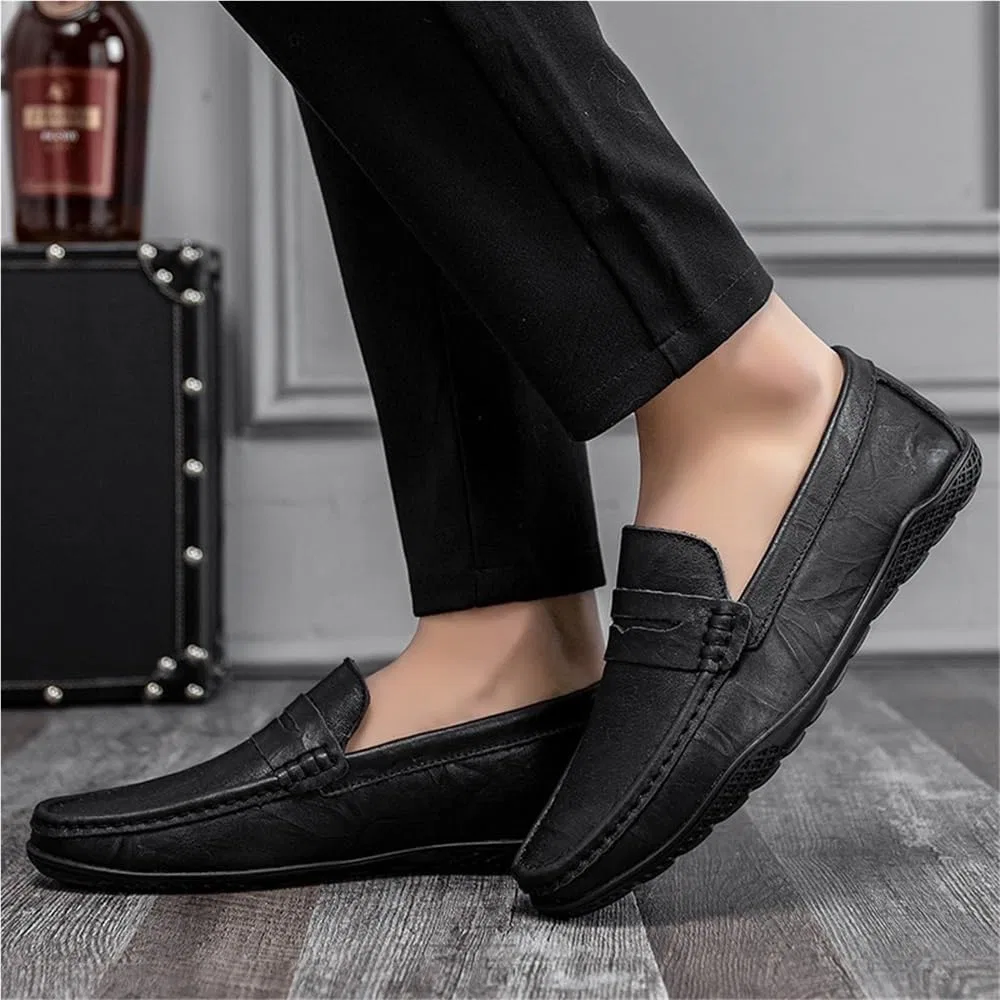 Туфли лоферы мужские PU Round Toe Classic Stitching Details Comfortable Flexible Anti-Slip Shoes, Black DHFIRUFSHLO — фото 3