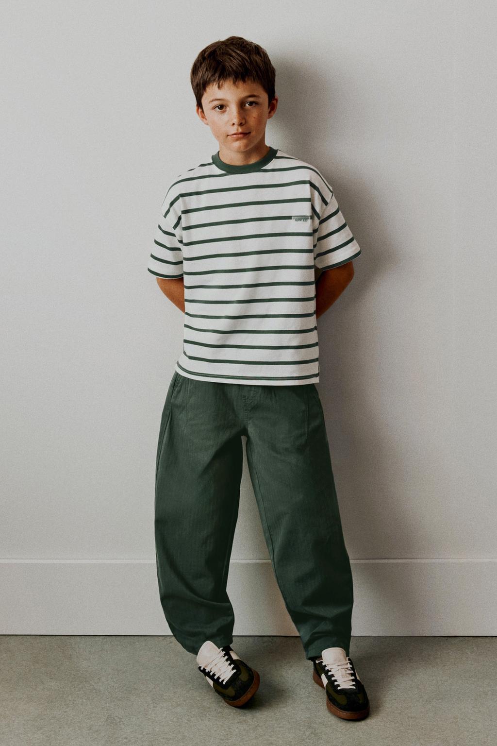

Футболка с надписью в тяжелую полоску ZARA, цвет Green stripe