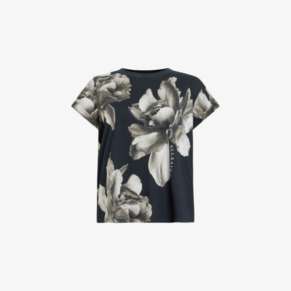 

Футболка Allsaints Anna с цветочным принтом, черный