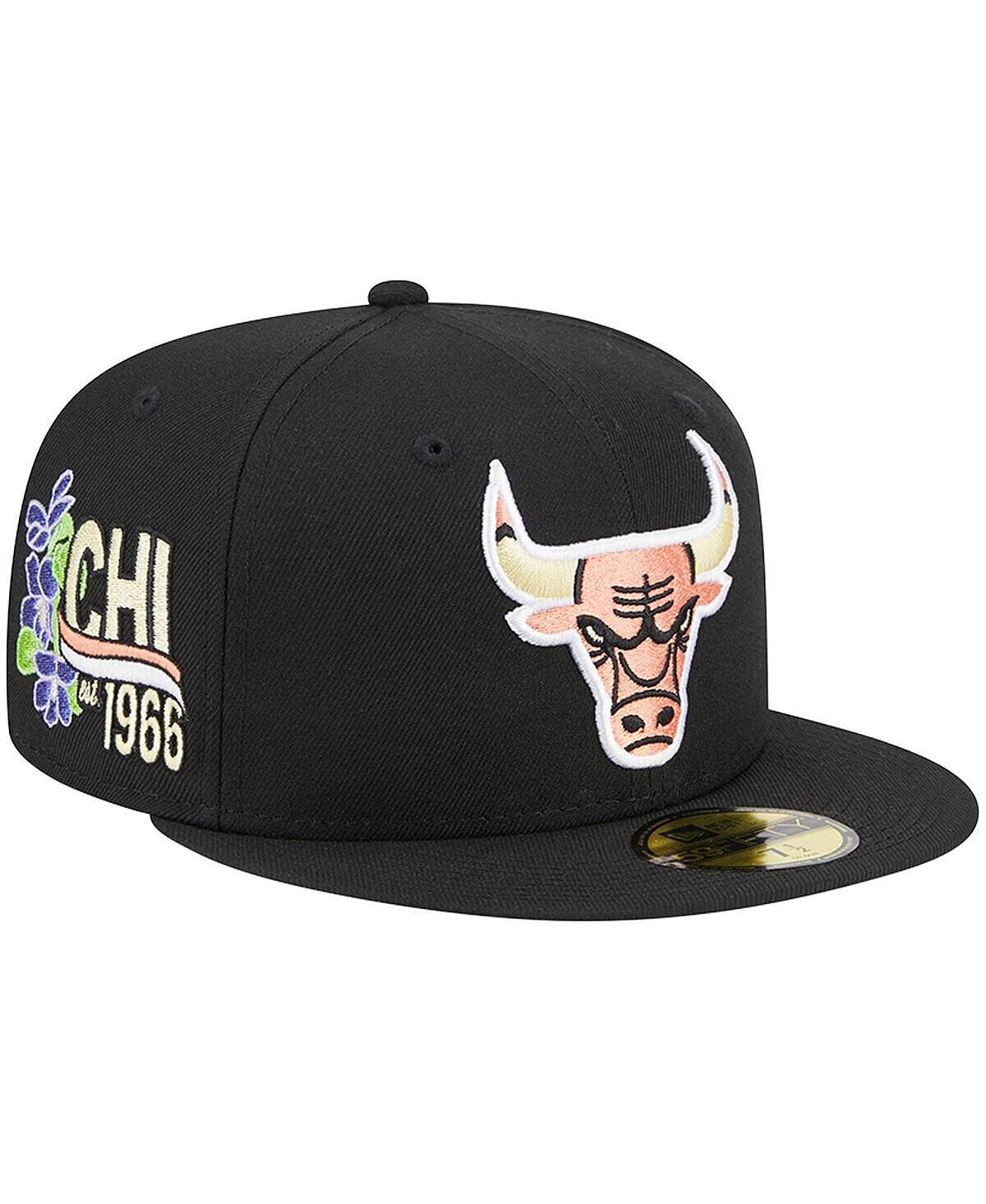 

Мужская черная приталенная шляпа Chicago Bulls с цветочным принтом сбоку 59FIFTY New Era