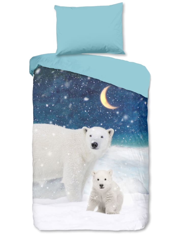 

Постельное белье Traumschloss Flanell Kinder Polar Eisbären im Schnee bei Nacht, синий