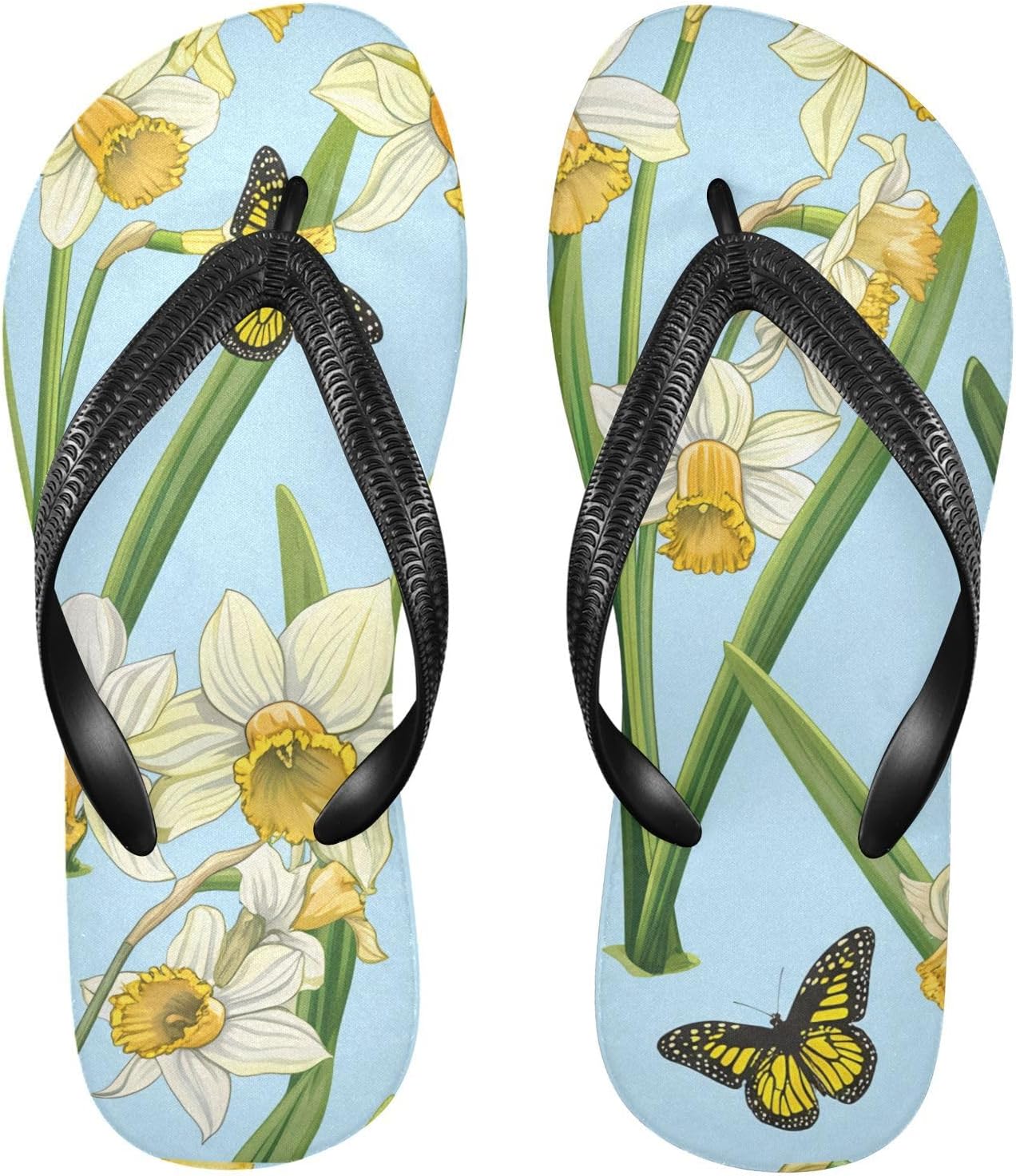 

Желтые сланцы с нарциссами и бабочкой, пляжные шлепанцы для душа, резиновые нескользящие летние тапочки для женщин и мужчин Sinestour
