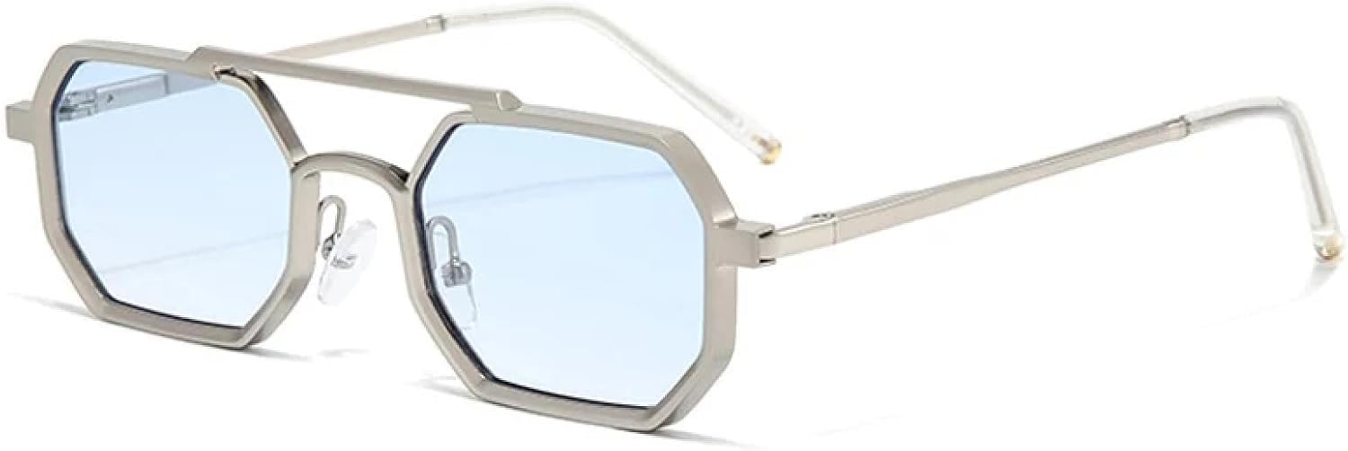 

Мужские солнцезащитные очки в стиле ретро с двойной перемычкой, многоугольные, маленькие, с прозрачными линзами с градиентом цвета "океан", женские очки в металлической оправе TVTBBVV, Silver Blue Gradient