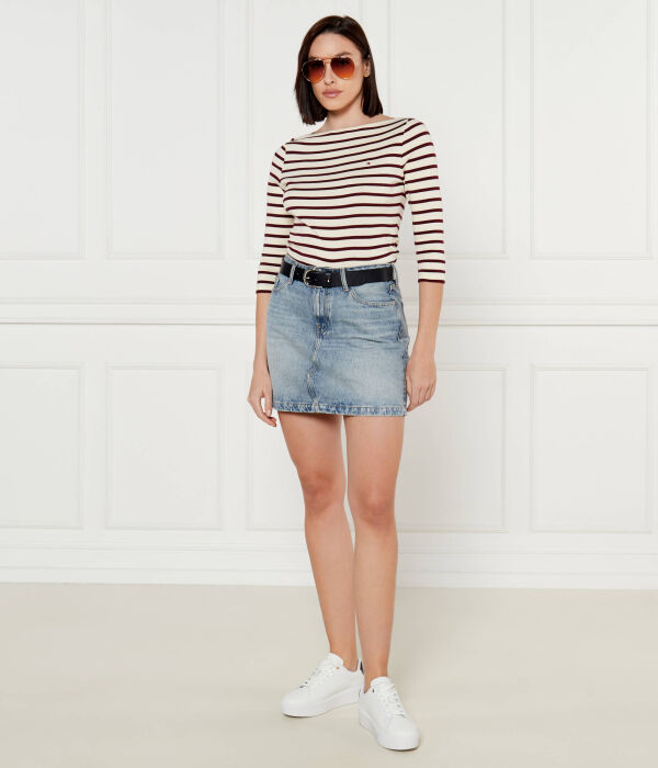 Лонгслив женский Tommy Hilfiger хлопковый в полоску, бургундия/экрю — фото 2