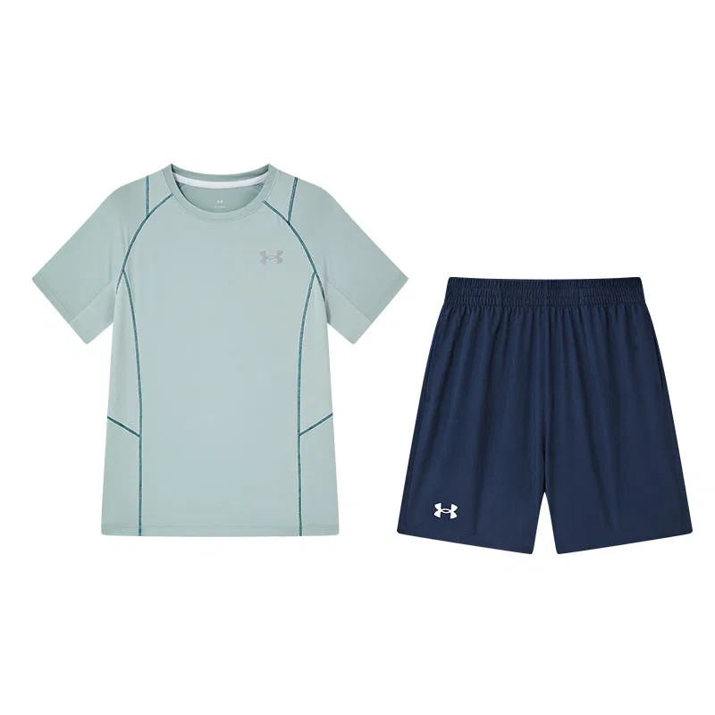 Повседневная спортивная одежда для подростков Under Armour, Light Aqua Green Short-Sleeved+Black Blue Shorts
