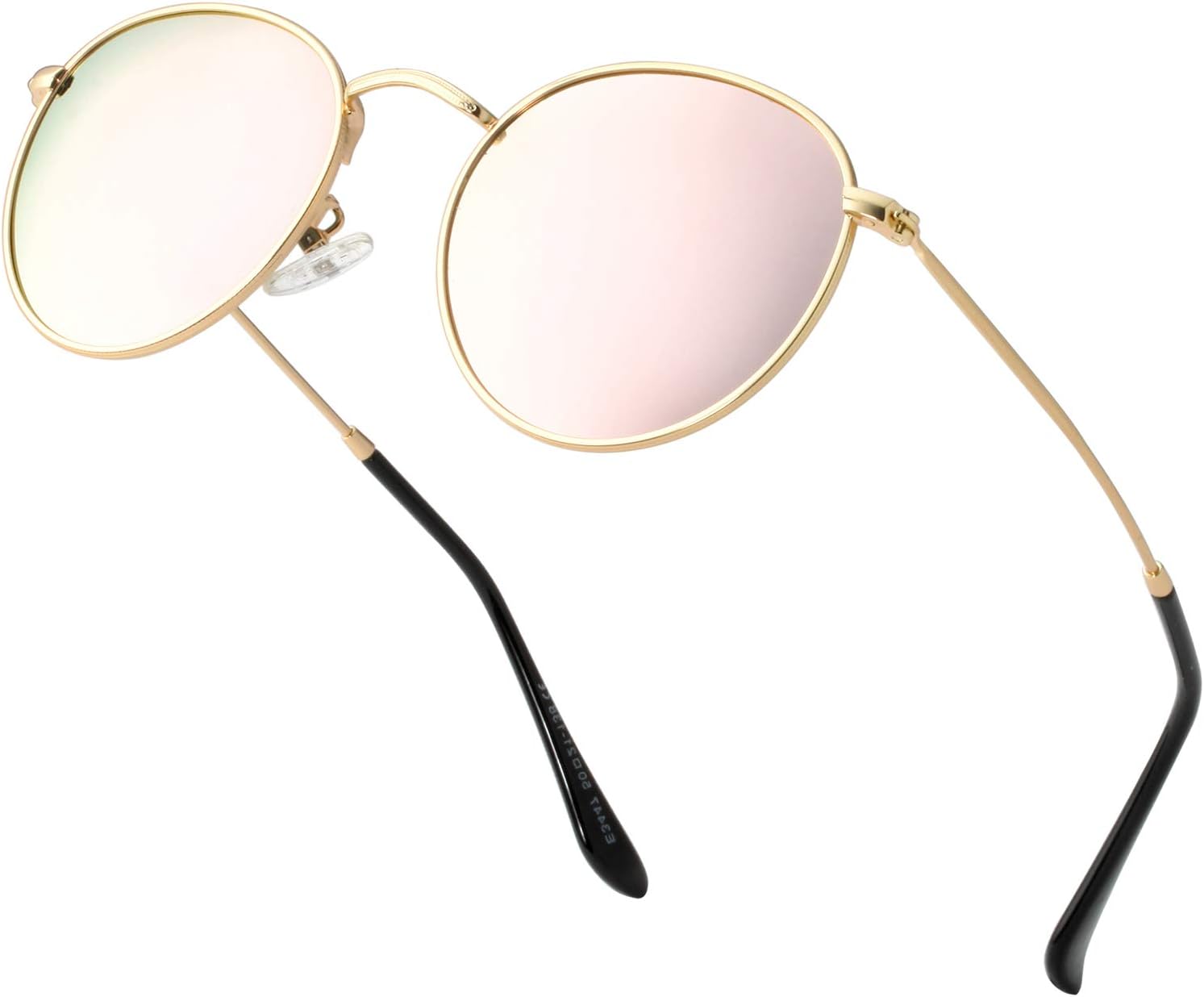 

Небольшие круглые поляризованные солнцезащитные очки для женщин и мужчин, классический ретро-стиль, круглая металлическая оправа, защита от УФ-излучения Teumire, B5 Gold Frame/Pink Mirrored