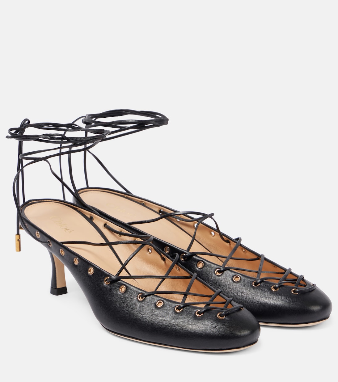 Кожаные туфли Ghillies на шнуровке Chloé, черный